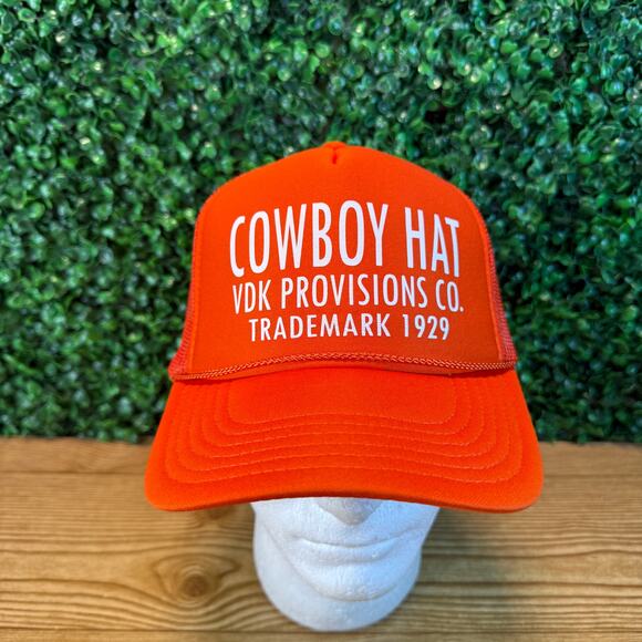 New Adult Orange White Cowboy Hat Trucker Cap VDK Provisions CO Trademark 1929 - Picture 1 of 7
